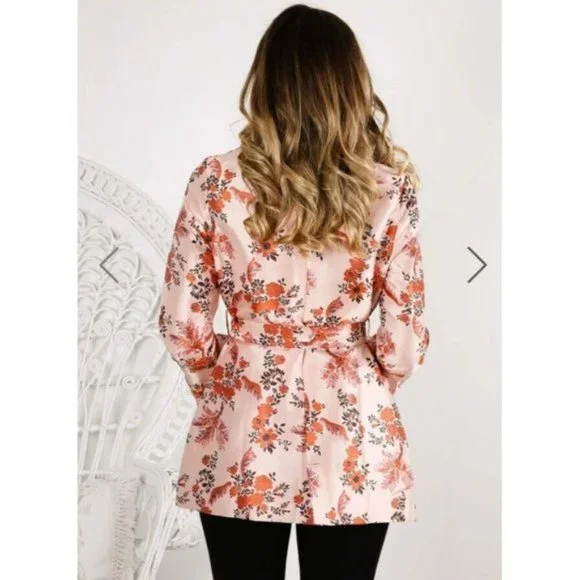 PREM THE LABEL blazer jacket dress floral cherry blossom Jacquard - Picture 4 of 9